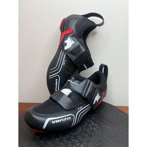 Venzo Ergo Triathlon Cycling Bike Shoes Black Red White‎ Mens Size 6.5 Like New
